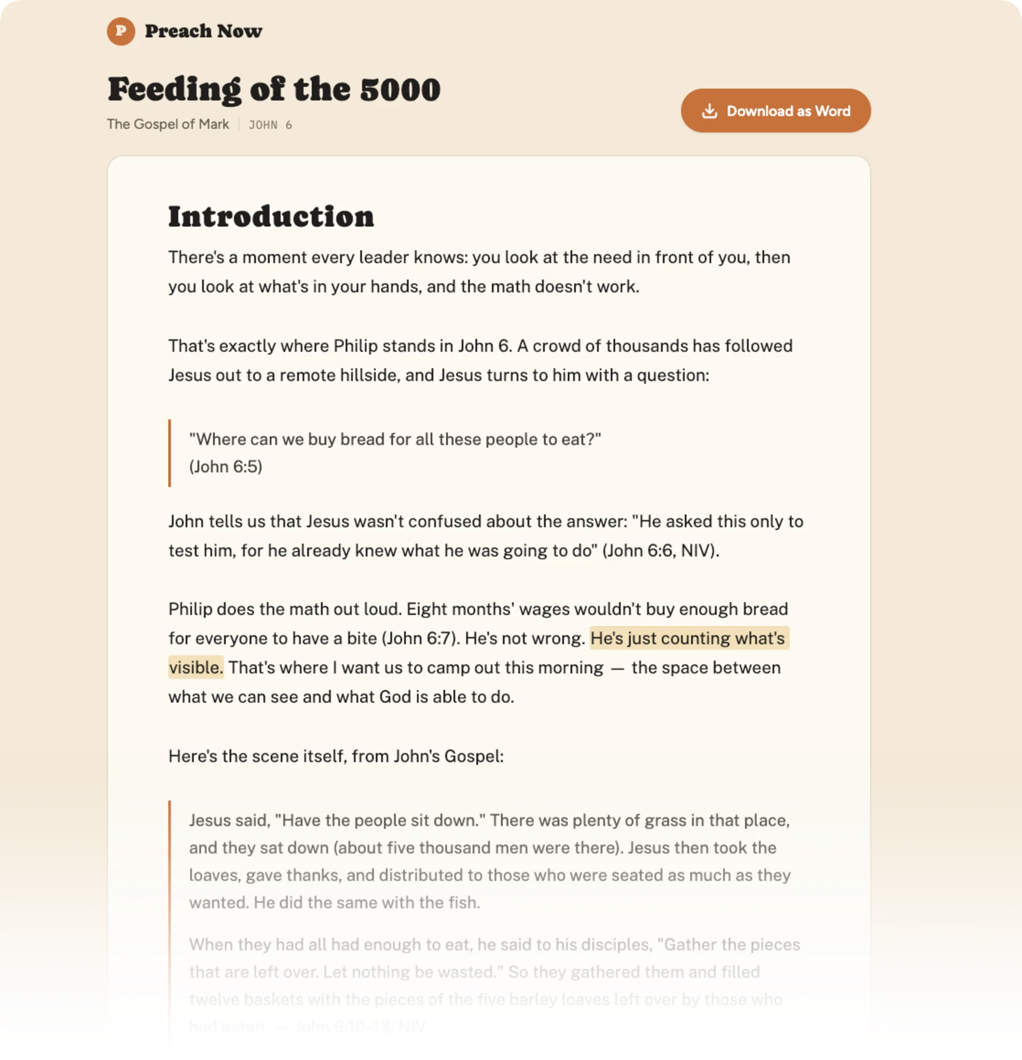 A read-only shared sermon page, as the media team would see it